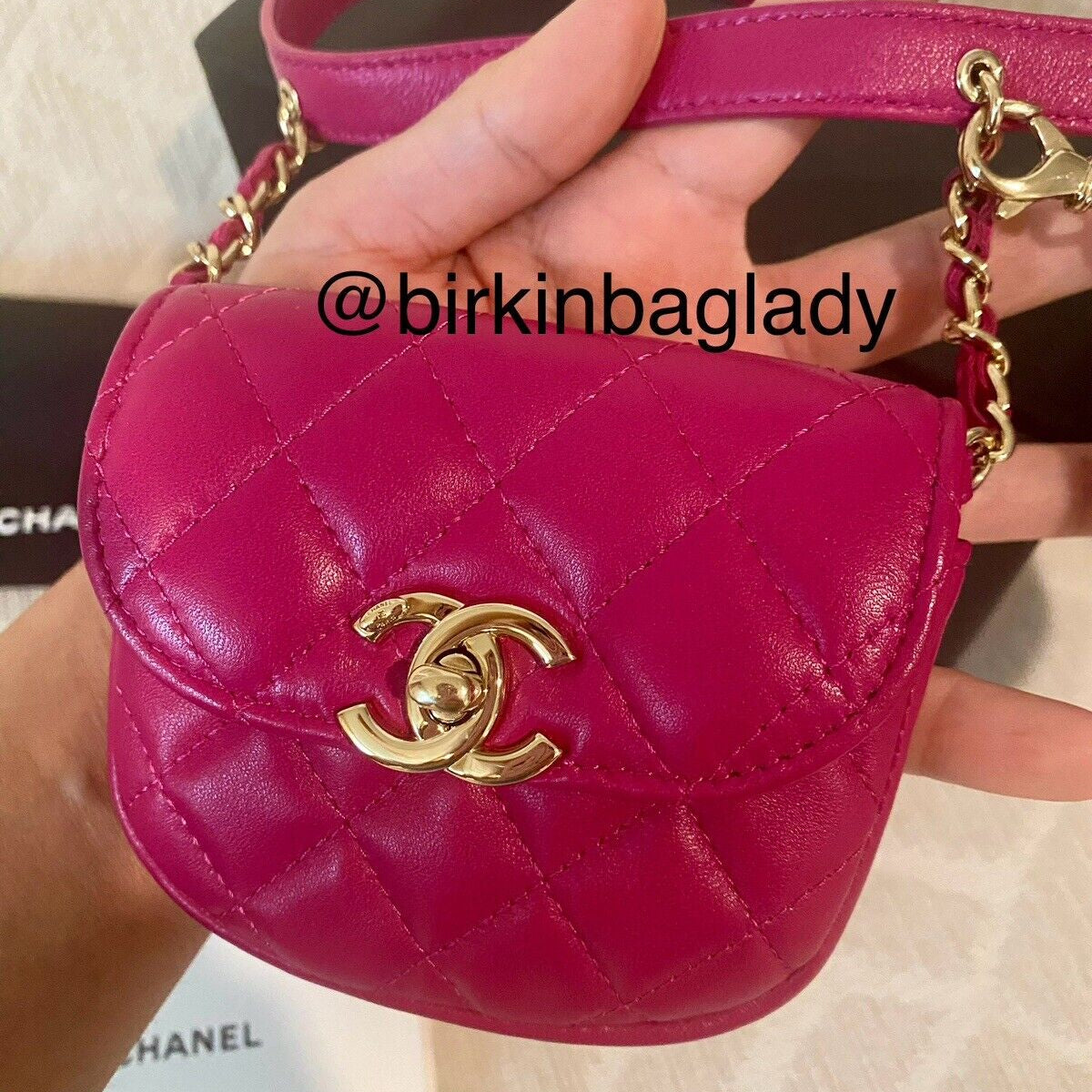 Chanel Belt Waist Bag Coin Purse Quilted Lambskin Boucle/Tweed Pink Purple