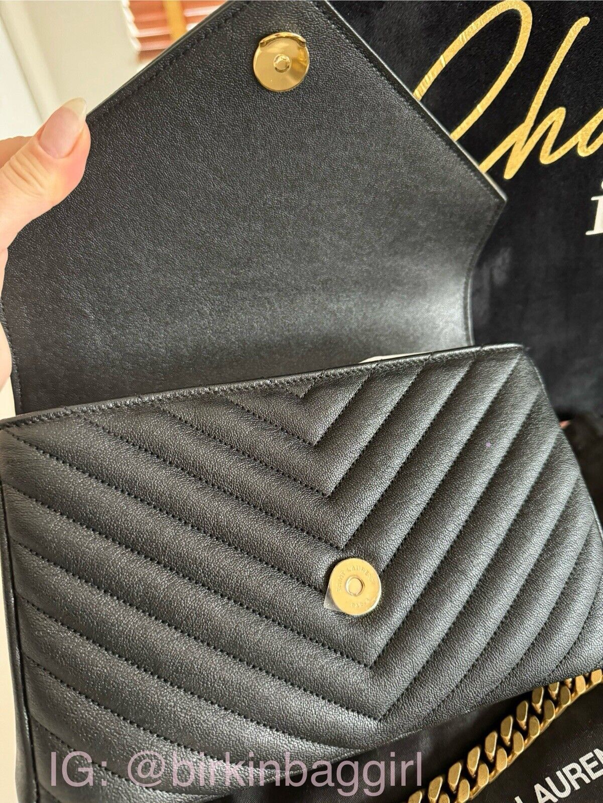 Saint Laurent Medium College Handbag Black Leather Bronze/Gold Hardware