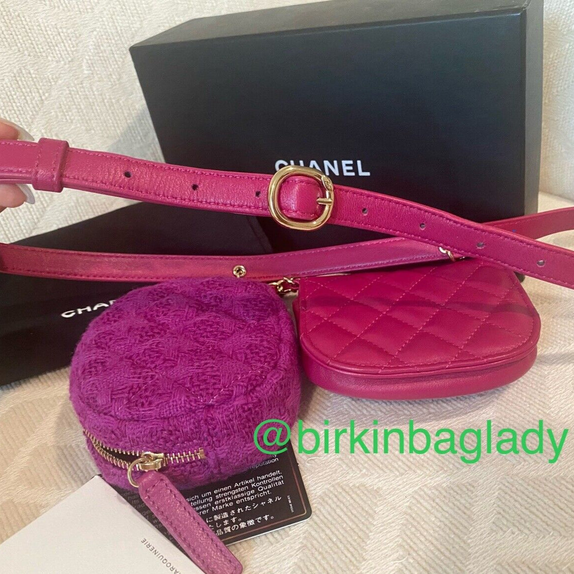Chanel Belt Waist Bag Coin Purse Quilted Lambskin Boucle/Tweed Pink Purple