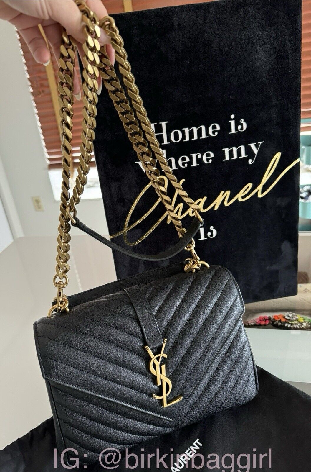 Saint Laurent Medium College Handbag Black Leather Bronze/Gold Hardware