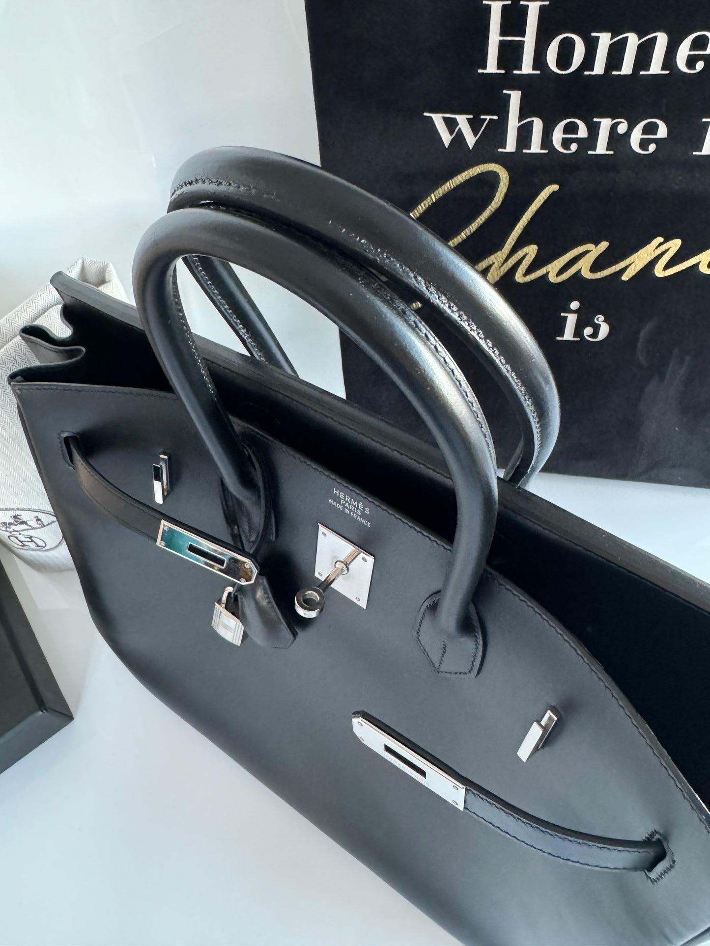 Hermes Birkin 35 Black Box Calf Palladium/Silver Hardware - Excellent Condition