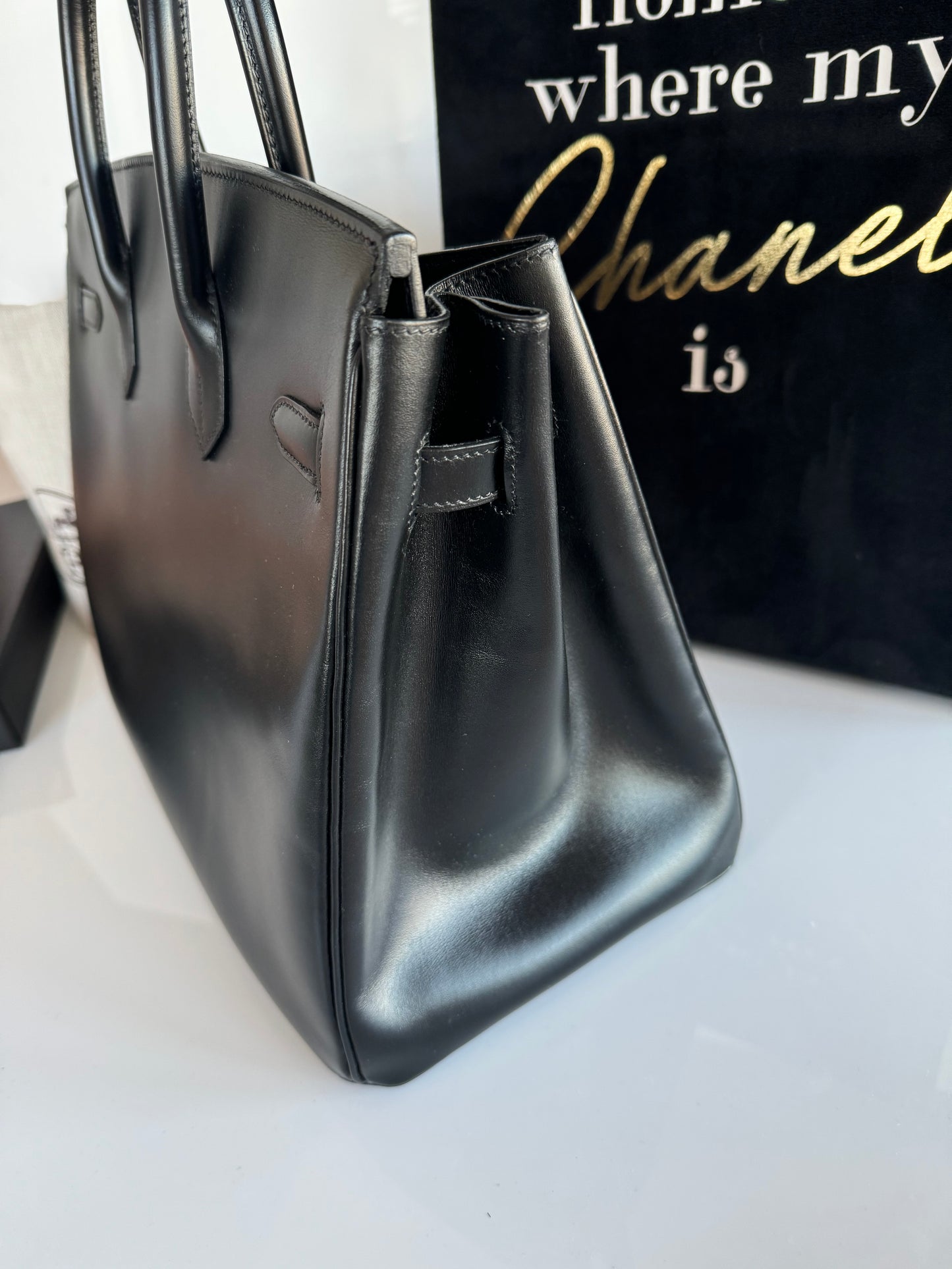 Hermes Birkin 35 Black Box Calf Palladium/Silver Hardware - Excellent Condition