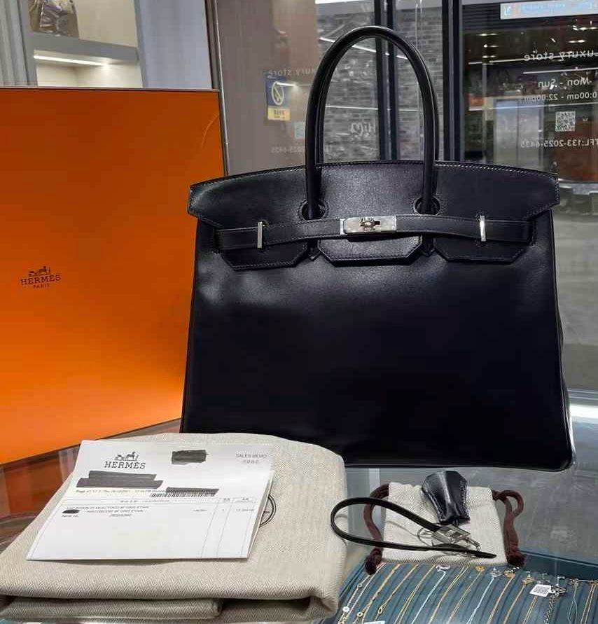 Hermès Birkin 35 Black Box Calf Palladium/Silver Hardware