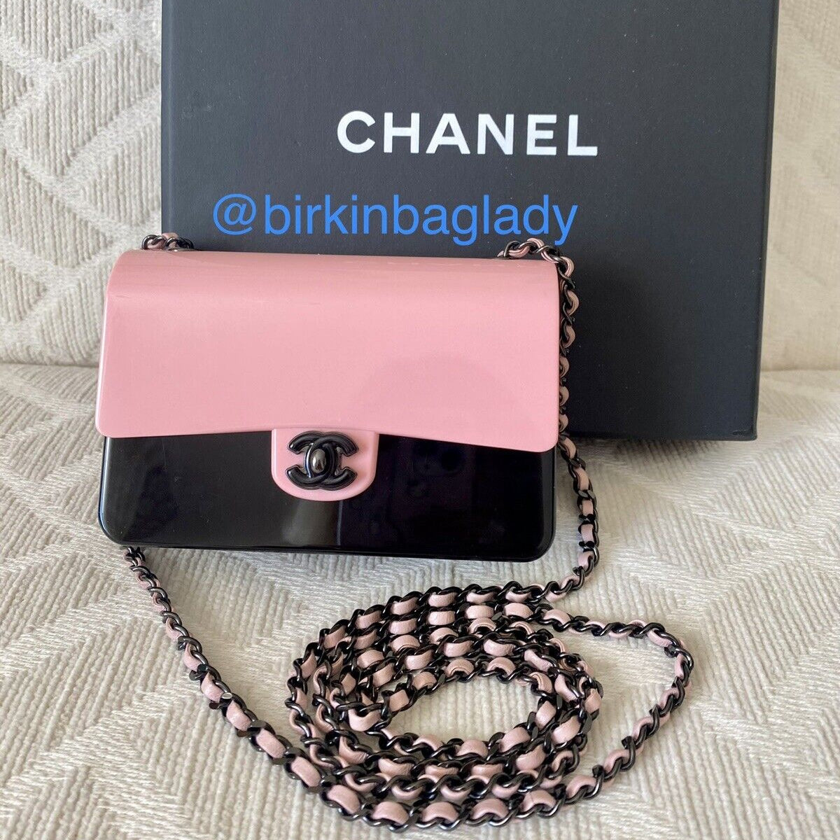 Chanel Coco Fame Bag Pink/Black Lucite/Plastic Minaudiére Clutch