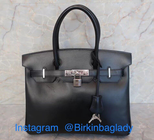 RARE Hermès Birkin 30 Black Box Leather w Palladium Hardware