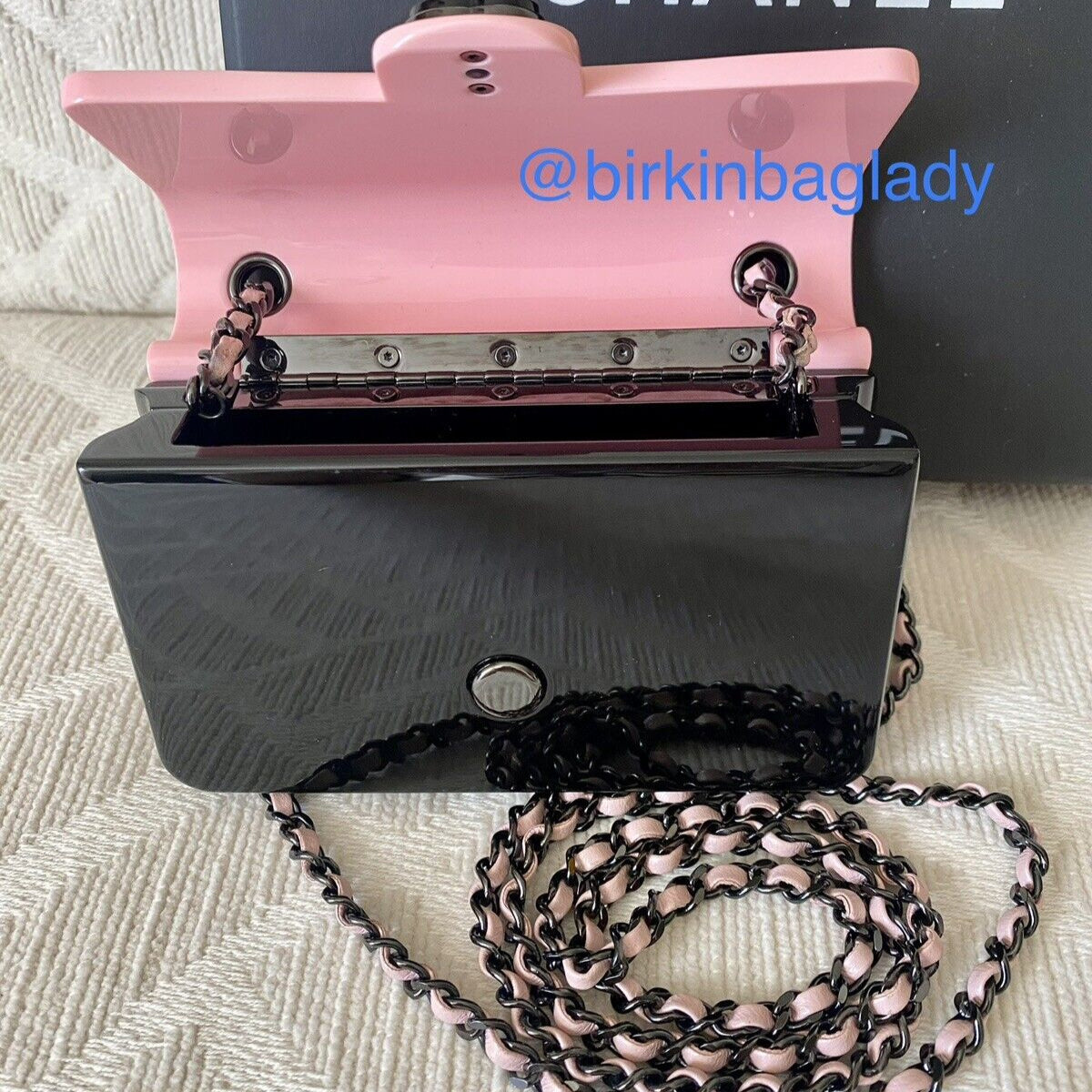 Chanel Coco Fame Bag Pink/Black Lucite/Plastic Minaudiére Clutch