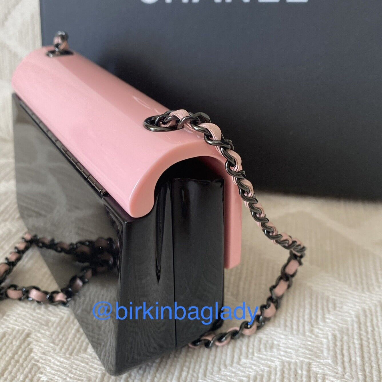 Chanel Coco Fame Bag Pink/Black Lucite/Plastic Minaudiére Clutch