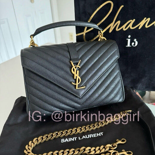 Saint Laurent Medium College Handbag Black Leather Bronze/Gold Hardware