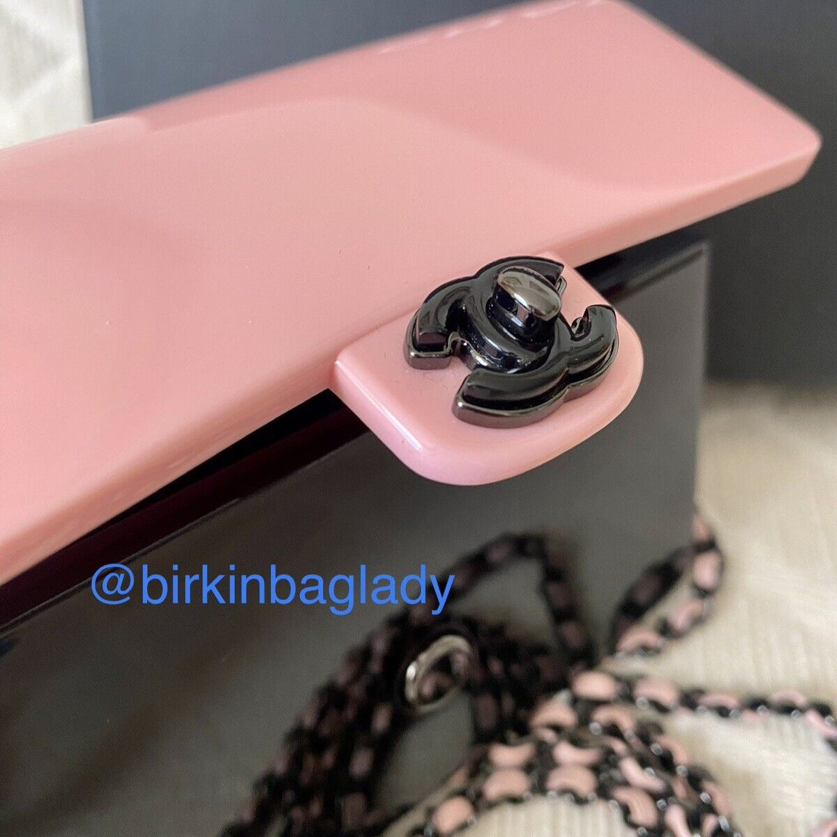 Chanel Coco Fame Bag Pink/Black Lucite/Plastic Minaudiére Clutch