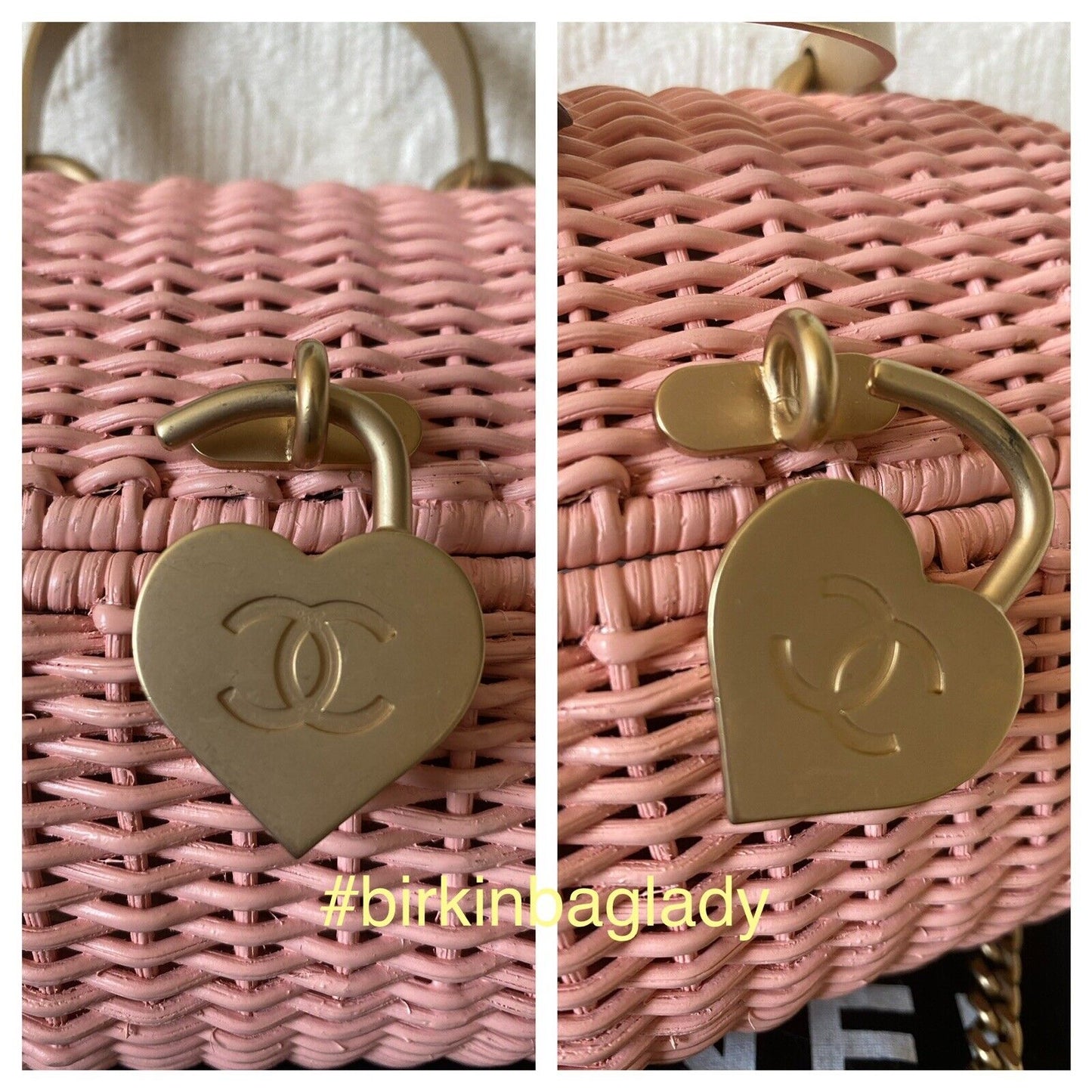 Rare Chanel Heart Logo Basket Wicker 2way Bag Pink