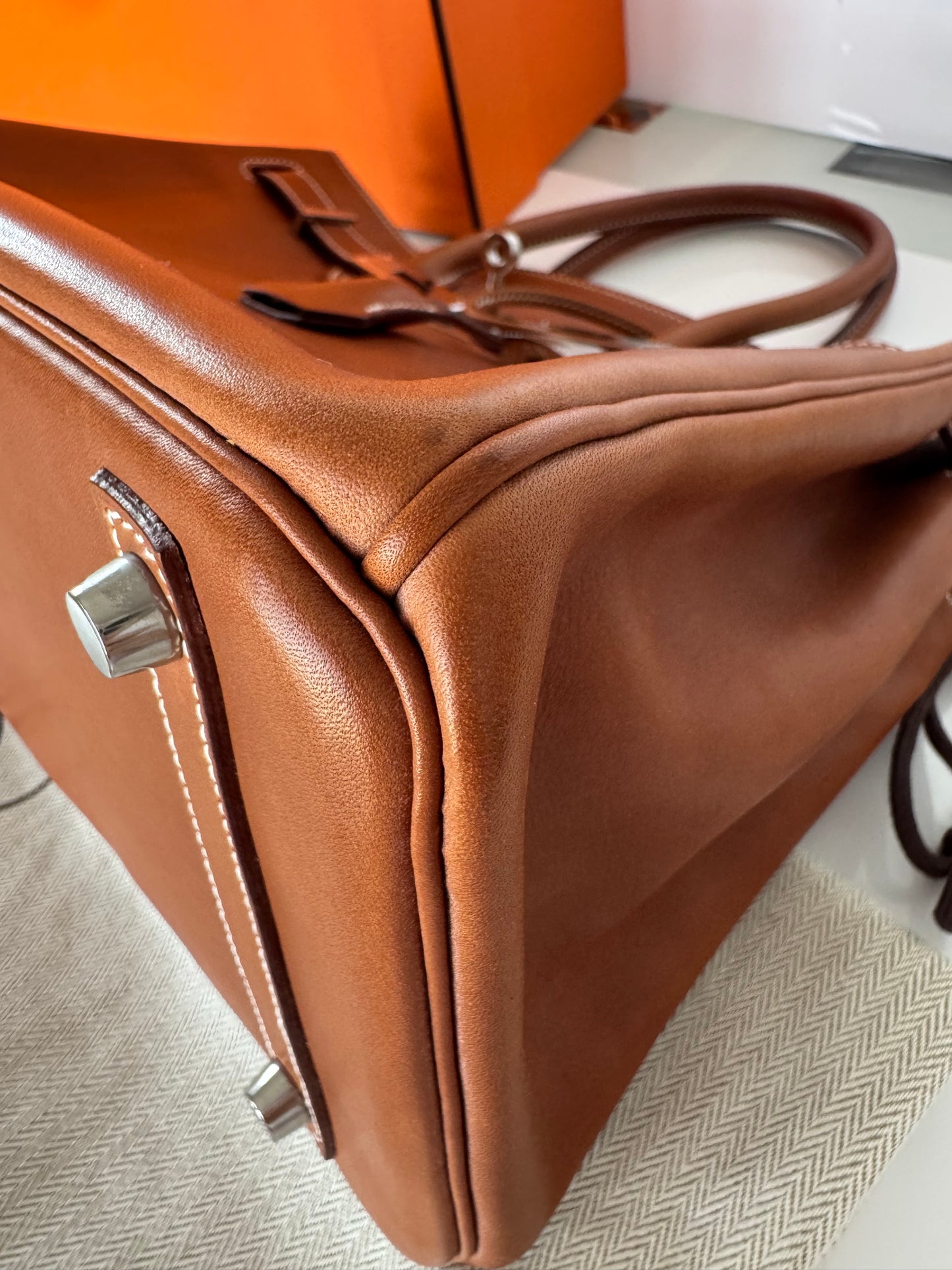 Birkin 30 Smooth Barenia Fauve Palladium Hardware