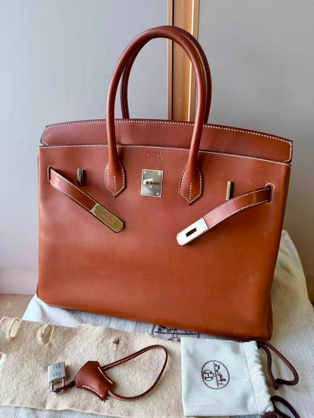 Birkin 35 Smooth Fauve Barenia Palladium Hardware