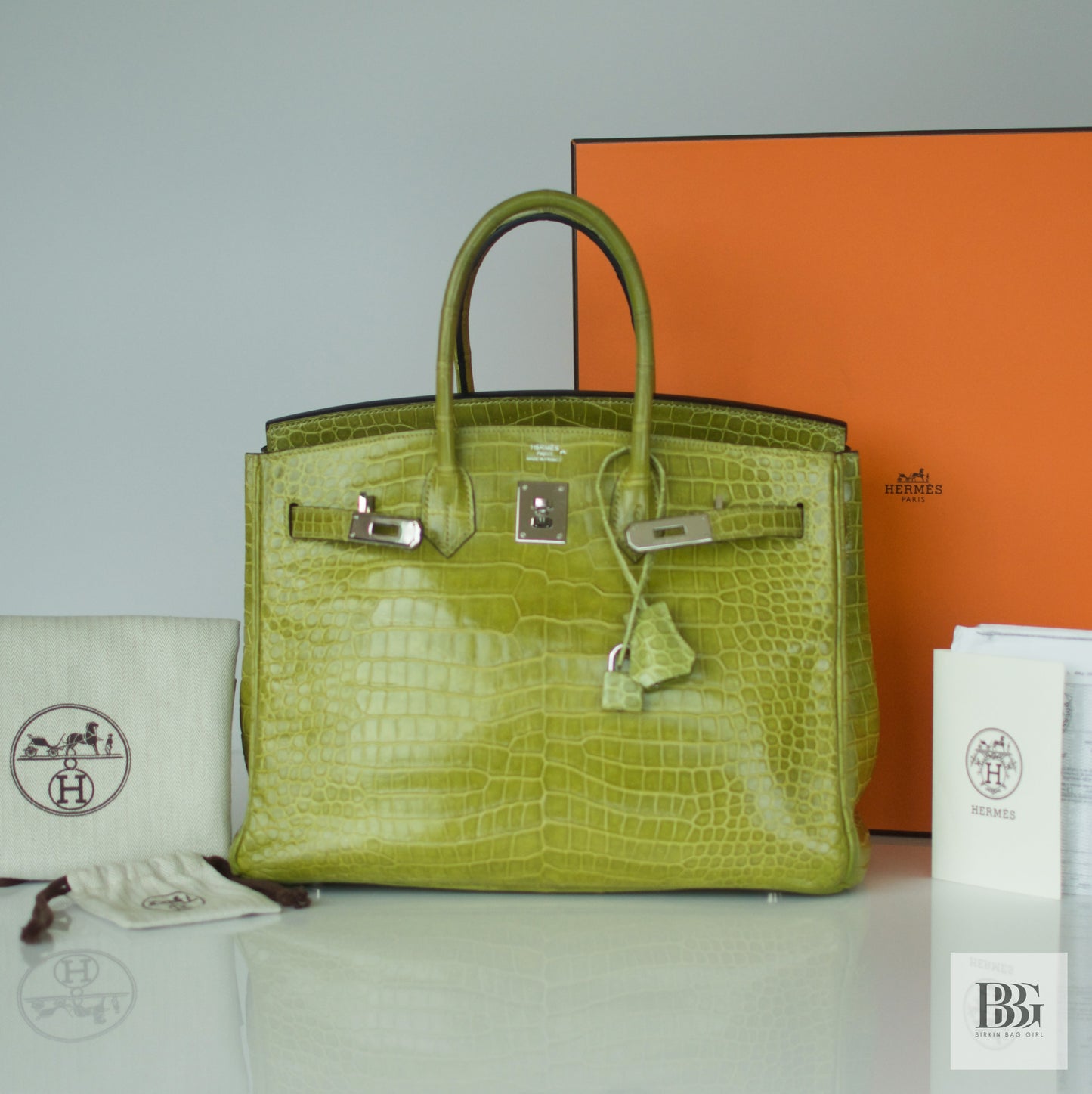 Hermès Birkin 35 Porosus Crocodile Granny PHW