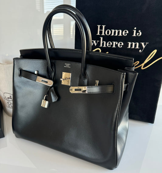 Hermes Birkin 35 Black Box Calf Palladium/Silver Hardware - Excellent Condition