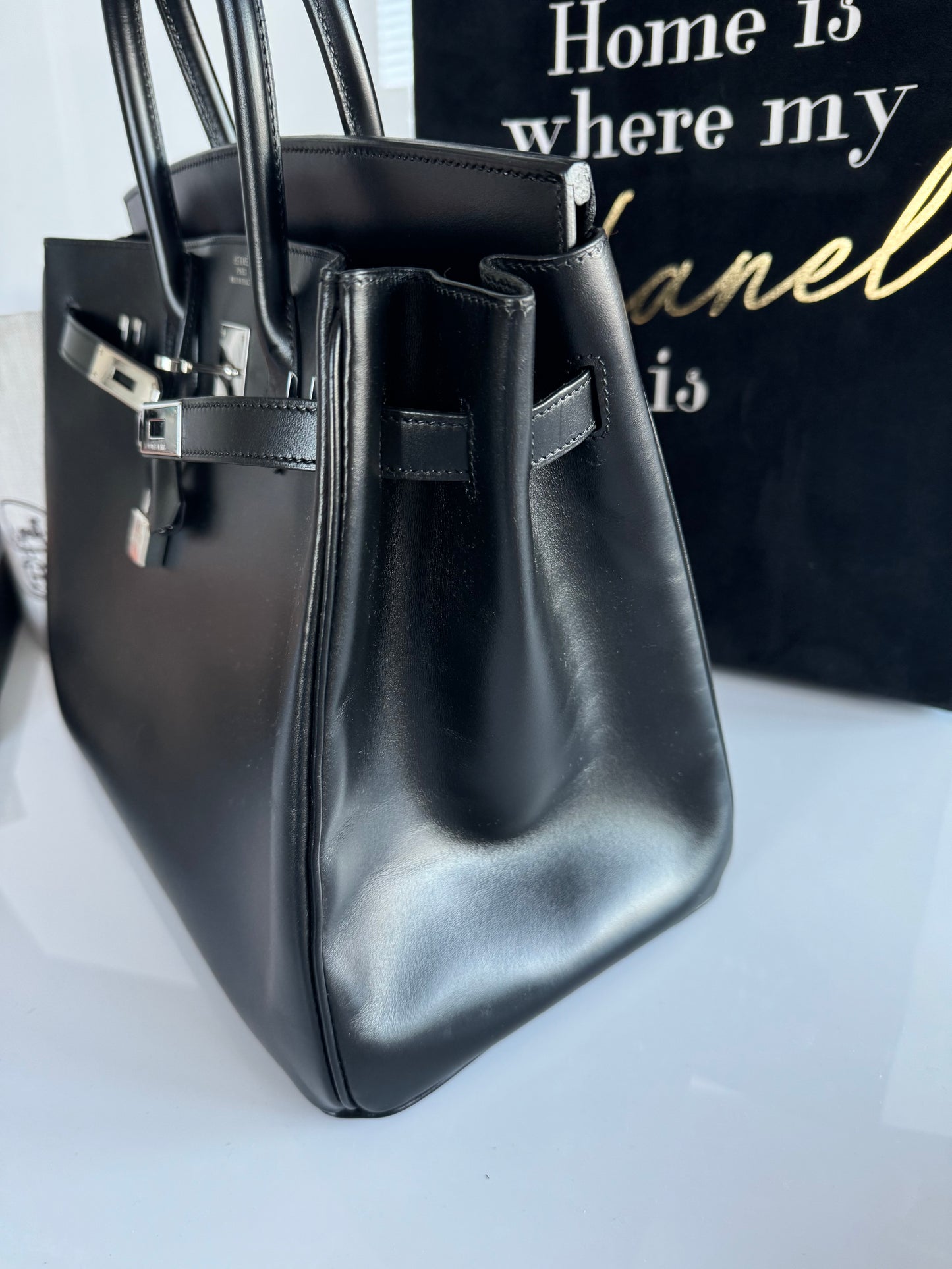 Hermes Birkin 35 Black Box Calf Palladium/Silver Hardware - Excellent Condition