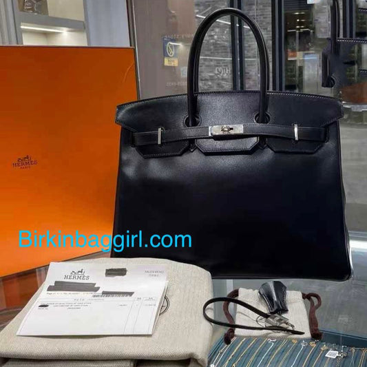 Hermès Birkin 35 Black Box Calf Palladium/Silver Hardware